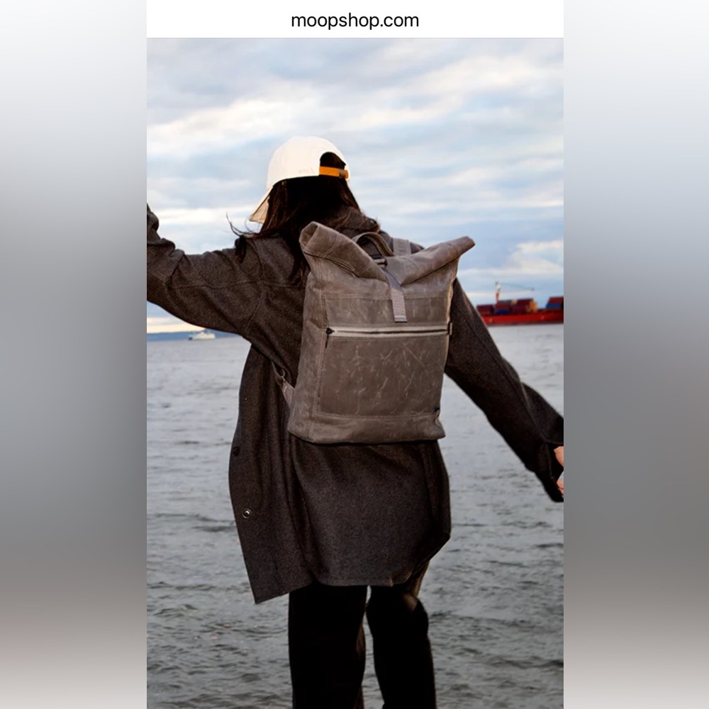 Canvas Charcoal Backpack with Leather Accents